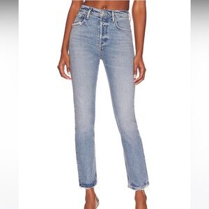 Agolde Riley Long Straight Jeans in Cove Button Fly